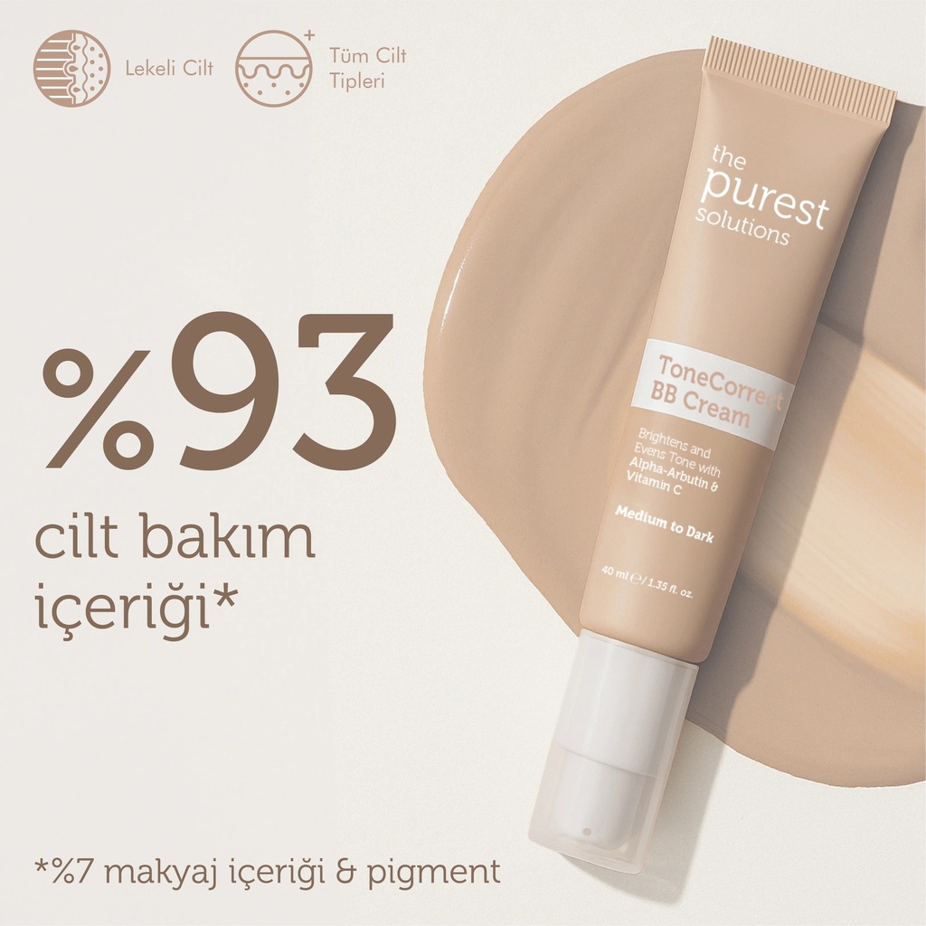 The Purest Solutions ToneCorrect BB Cream for Blemished Skin SPF 50+ 40 ml with Alpha Arbutin and Vitamin C | Available in Lght/Medium and Medium/Dark  Tone Image