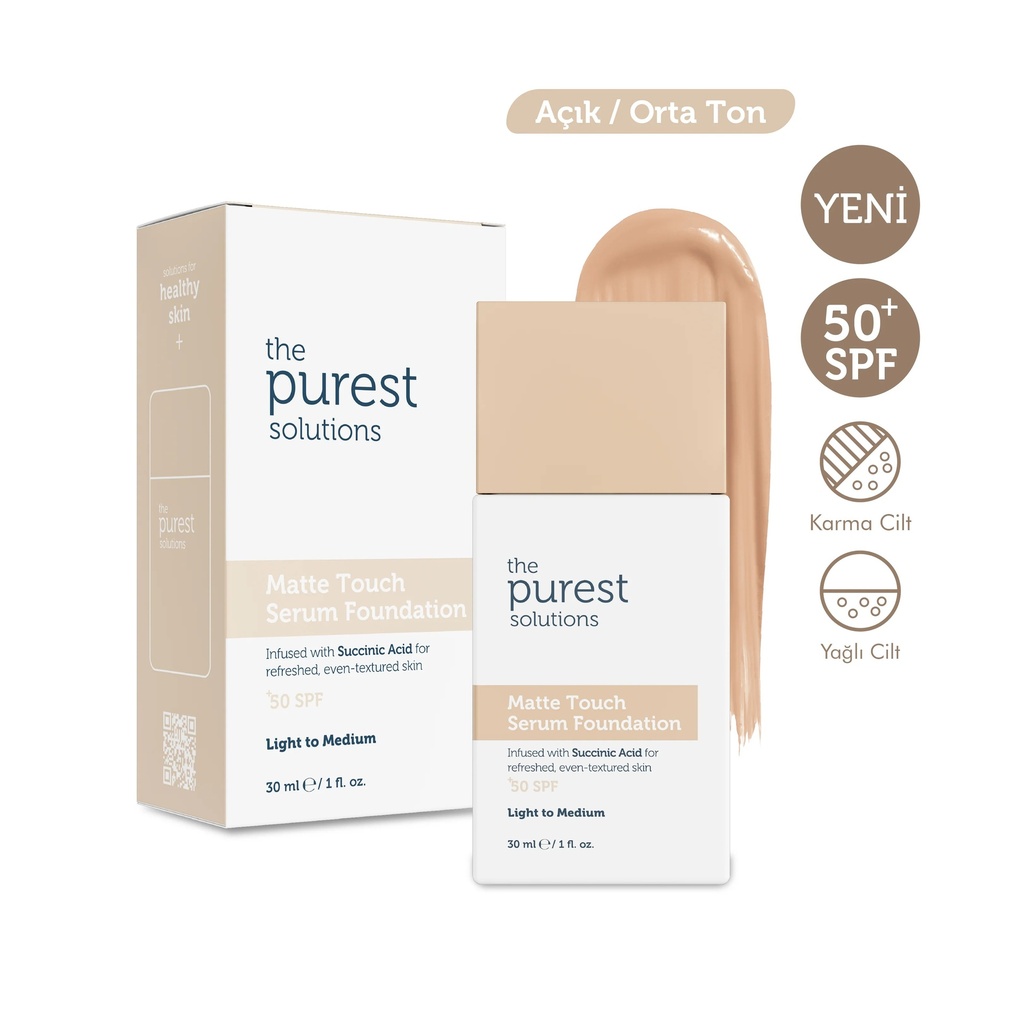 The Purest Solutions Matte Touch Serum Foundation SPF 50+ 30 ml for Oily and Combination Skin | Available in Lght/Medium and Medium/Dark  Tone Image
