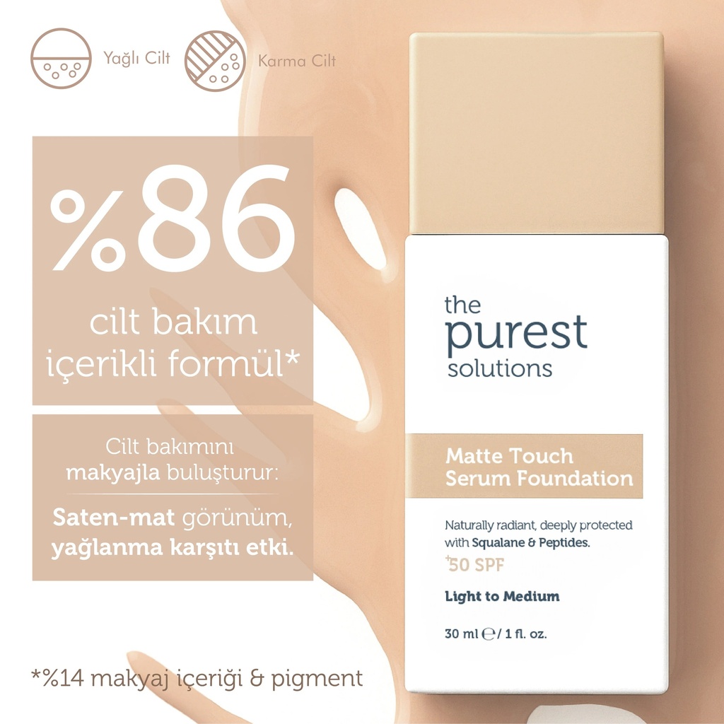 The Purest Solutions Matte Touch Serum Foundation SPF 50+ 30 ml for Oily and Combination Skin | Available in Lght/Medium and Medium/Dark  Tone Image