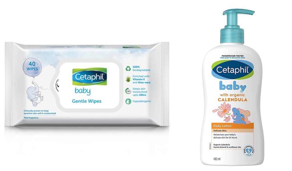 Cetaphil Baby Gentle Wipes 40's with Aloevera & Vitamin E and Cetaphil Baby Wash & Shampoo with Organic Calendula (400ml) Combo Image