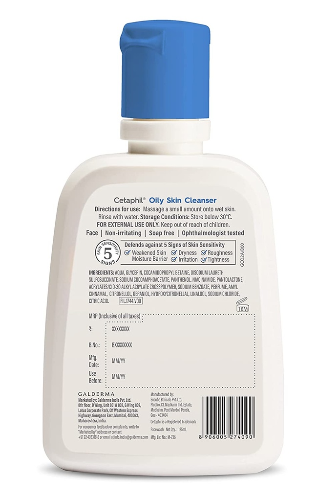 Cetaphil Oily Skin Cleanser - Oil Control Face Wash for Oily, Acne Prone Skin 125ml Image