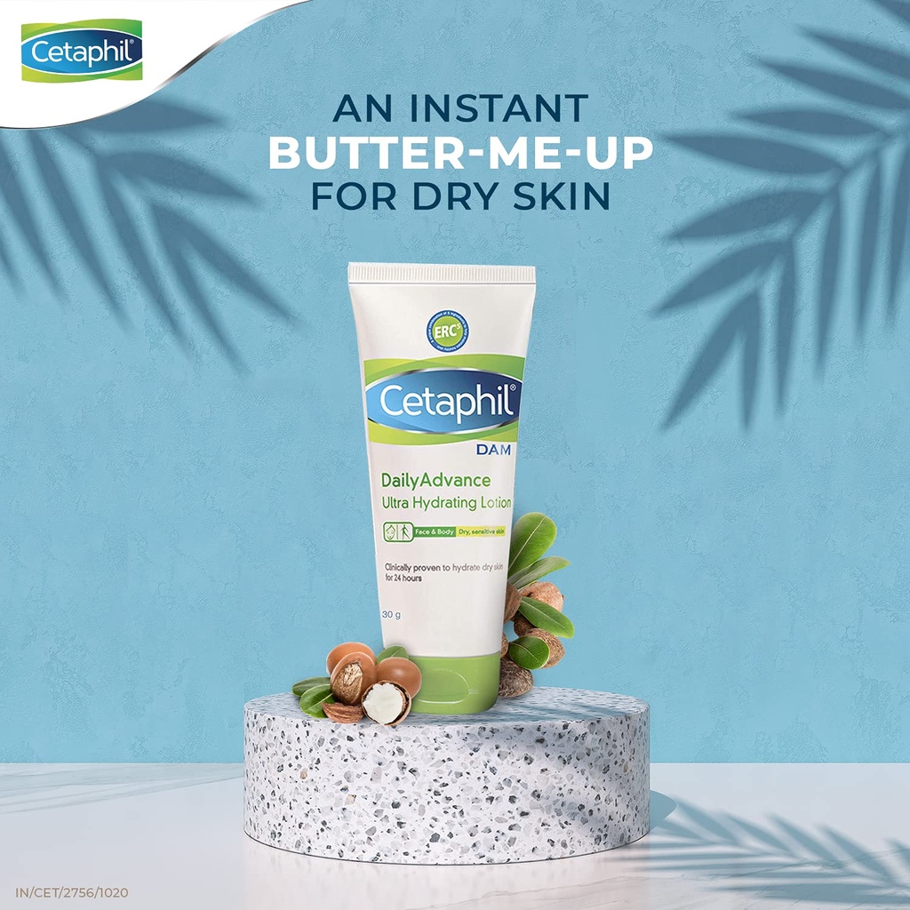 Cetaphil DAM Daily Advance Ultra Hydrating Lotion for Dry, Sensitive Skin 30 gm Moisturizer with Shea Butter| Non-Greasy, Fragrance-Free Image