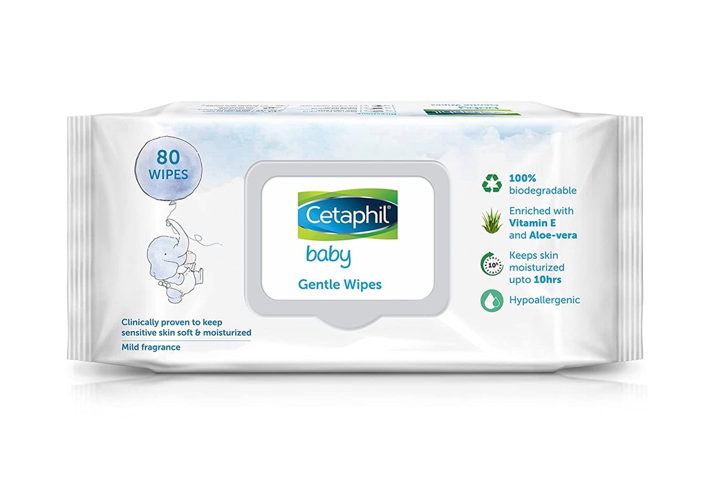 Cetaphil Baby Gentle Wipes 80's with Aloevera & Vitamin E, 10 hrs Moisturisation - 100% Biodegradable Image
