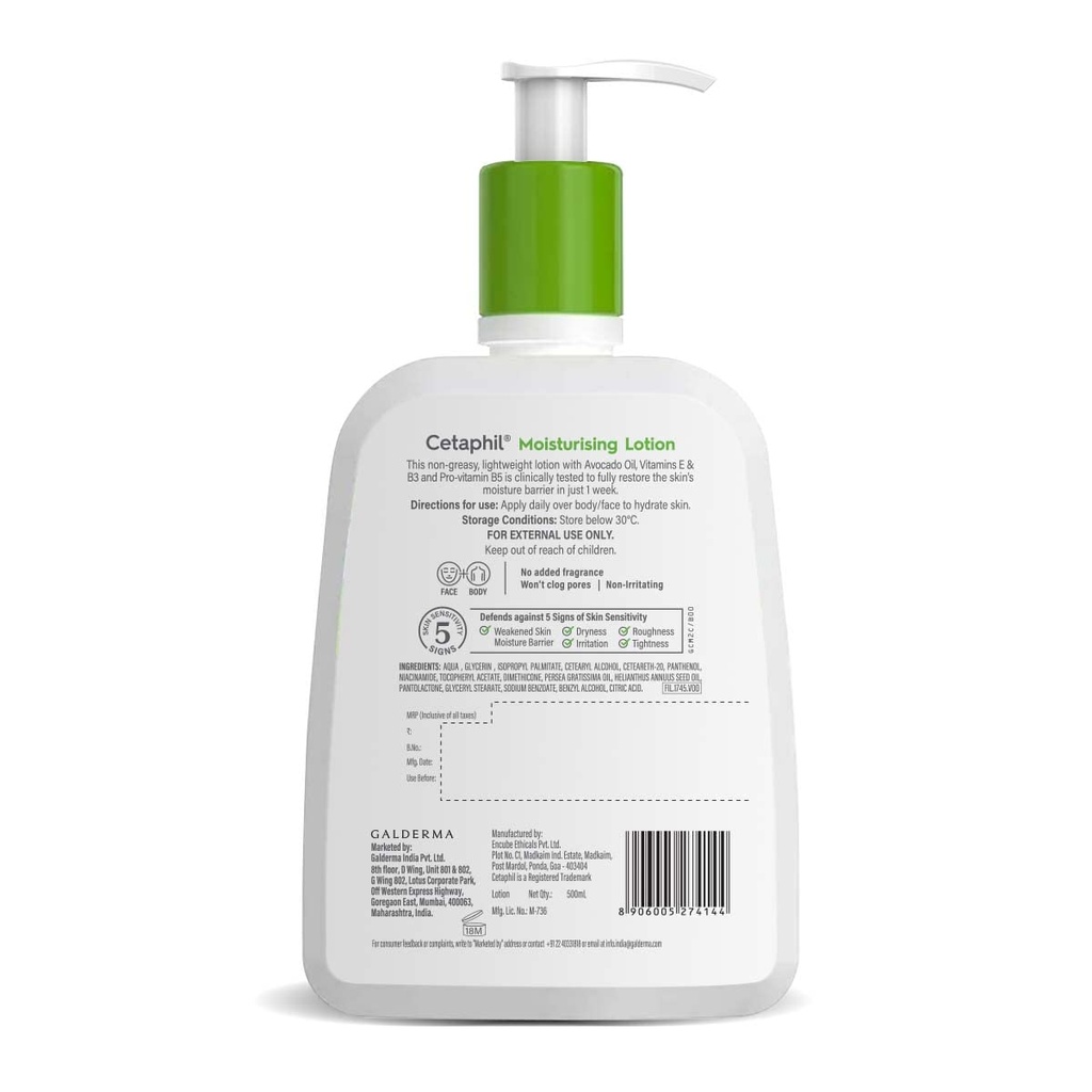 Cetaphil Moisturising Lotion for Face & Body - Hydrating Body Lotion for Dry to Normal Sensitive Skin 500ml Image