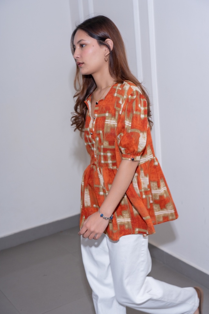 BASEMARK V NECK RUFFLE TOP FOR WOMEN Image