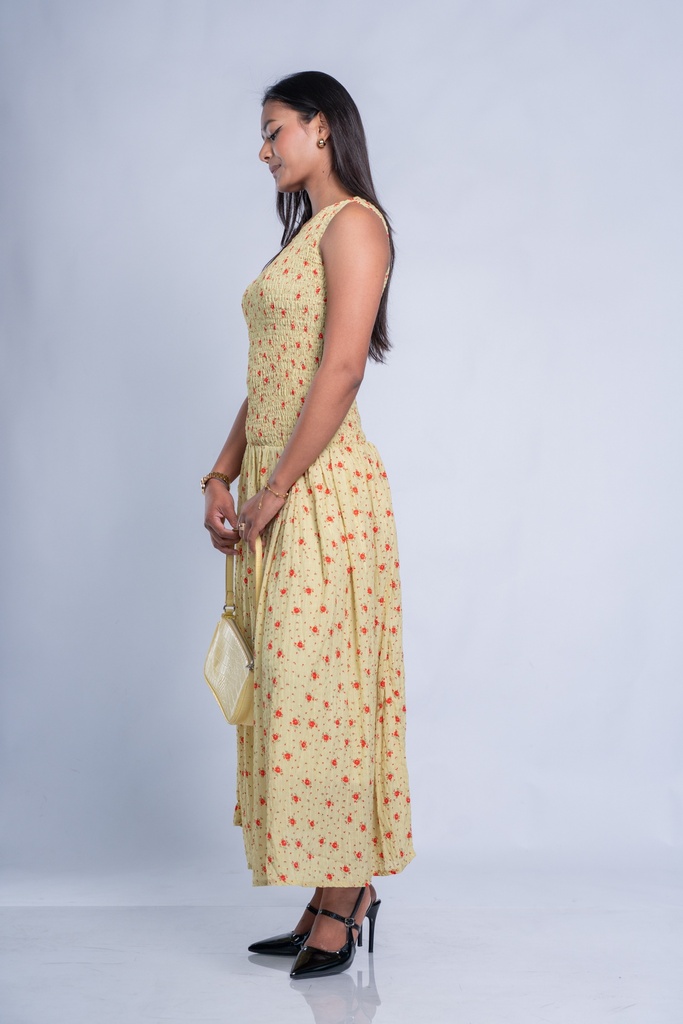 FLORAL SMOCKED MAXI GOWN DRESS FOR WOMEN Image