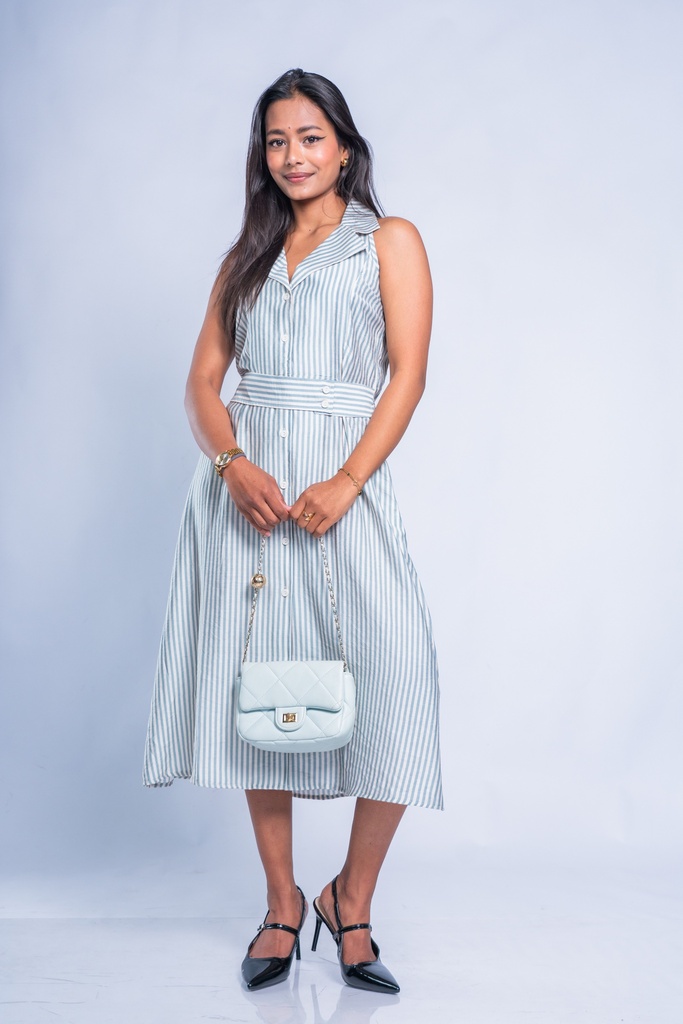 BASEMARK STRIPE CINCHED WAIST DRESS FOR WOMEN Image