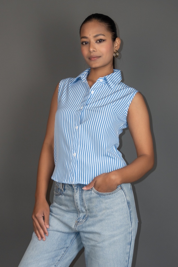 BASEMARK CROP STRIPE SHIRT FOR WOMEN Image
