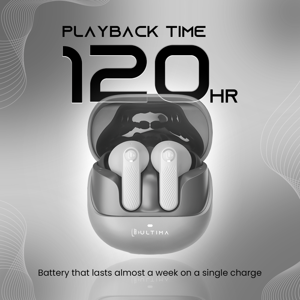 (New Launch) Ultima Atom Buds 2 | Powered by Ultima Supreme Sound | 120 Hrs Total Playtime | 50ms Latency | Bluetooth V5.4 | Ultima Link App Support | ANC upto 32 dB | Quad Mic | Low Latency Game Mode | Multi-Point Connectivity Image