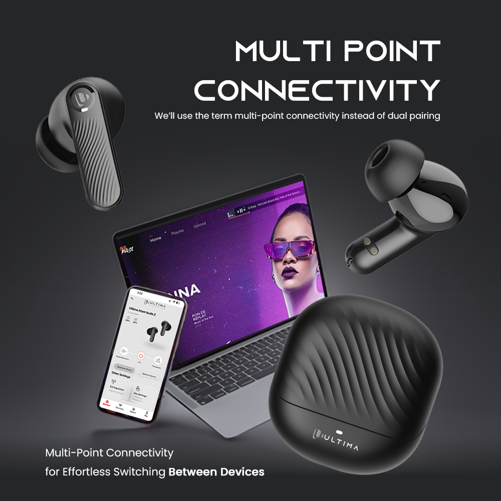 (New Launch) Ultima Atom Buds 2 | Powered by Ultima Supreme Sound | 120 Hrs Total Playtime | 50ms Latency | Bluetooth V5.4 | Ultima Link App Support | ANC upto 32 dB | Quad Mic | Low Latency Game Mode | Multi-Point Connectivity Image