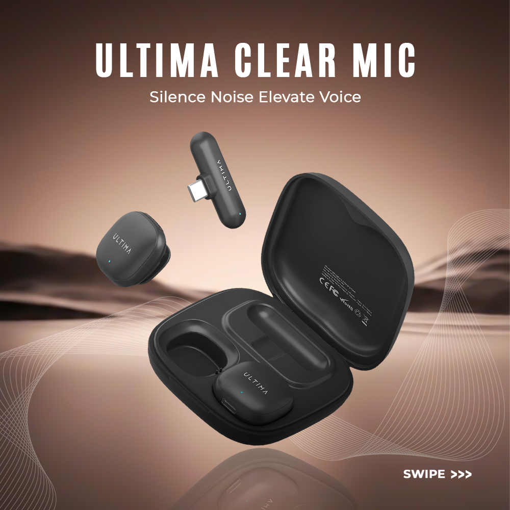 (New Launch) Ultima Clear Mic with AI Noise Cancellation | 3 Recording Modes| 50 Meter Barrier Free Recording | Type C or Lightning Receiver | 360° Omnidirectional Recording | 7 Hrs Transmitter Usage Time | Multi Function Button To Change Modes Image