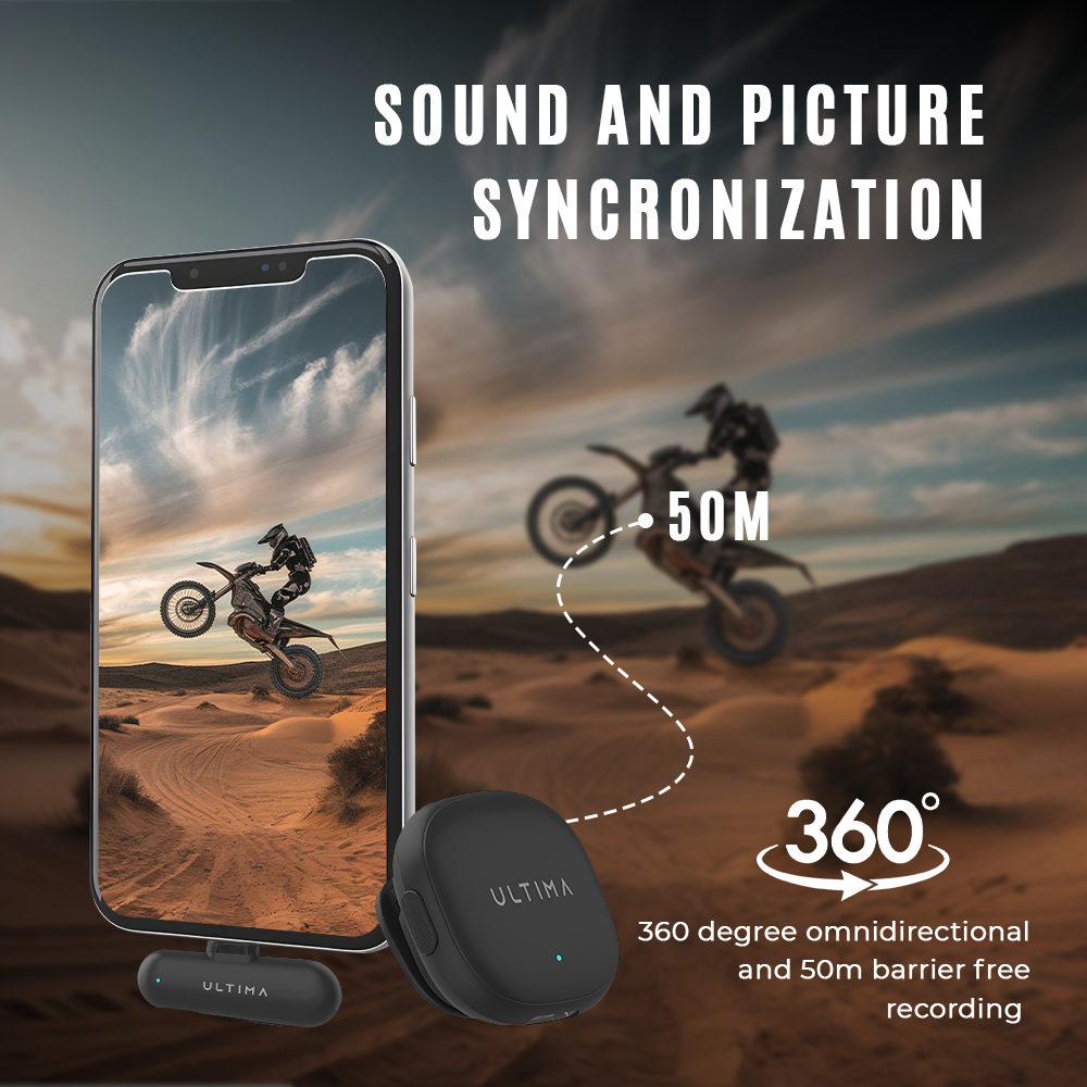 (New Launch) Ultima Clear Mic with AI Noise Cancellation | 3 Recording Modes| 50 Meter Barrier Free Recording | Type C or Lightning Receiver | 360° Omnidirectional Recording | 7 Hrs Transmitter Usage Time | Multi Function Button To Change Modes Image
