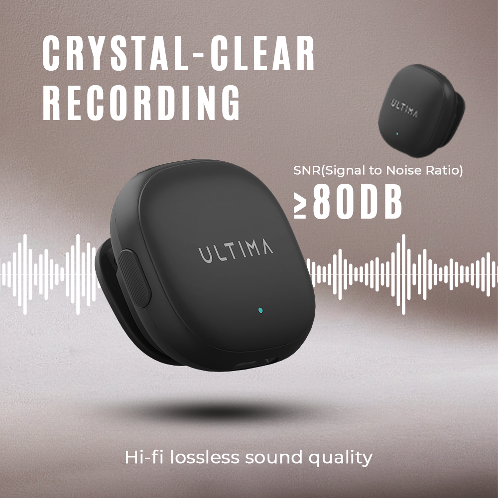 (New Launch) Ultima Clear Mic with AI Noise Cancellation | 3 Recording Modes| 50 Meter Barrier Free Recording | Type C or Lightning Receiver | 360° Omnidirectional Recording | 7 Hrs Transmitter Usage Time | Multi Function Button To Change Modes Image
