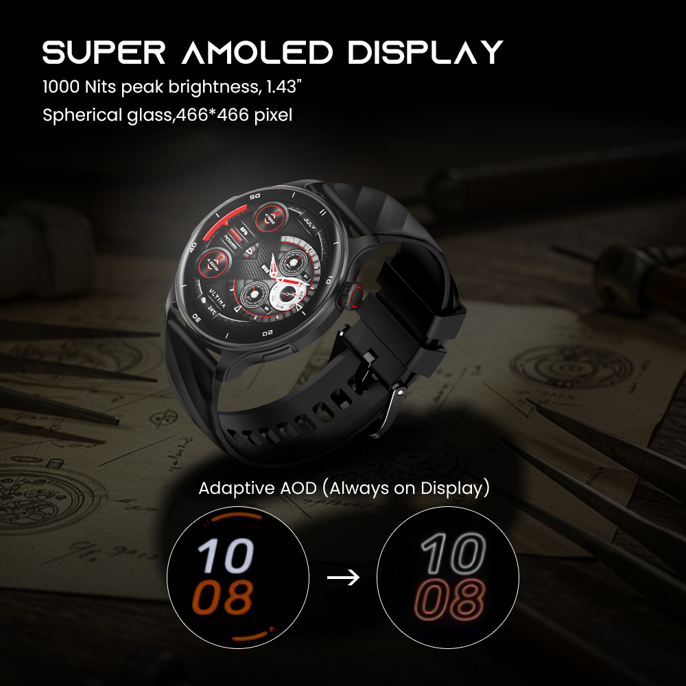 Ultima Navigator Premium Smartwatch | 1.43" TRU Amoled Spherical Display | In-Build GPS | Barometer | Altimeter | 24/7 Health Tracking | Fitbeing App Support Image