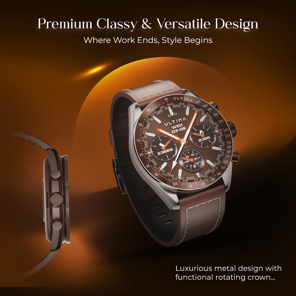 Ultima Magnum E700 Smartwatch | Auto Health Track | 36.33mm TRU Amoled Display | 1000 NITs Brightness | IP68 Water and Dust Resistant | Ultima Fit App Support | 100+ Sports Mode | SOS Alert Image