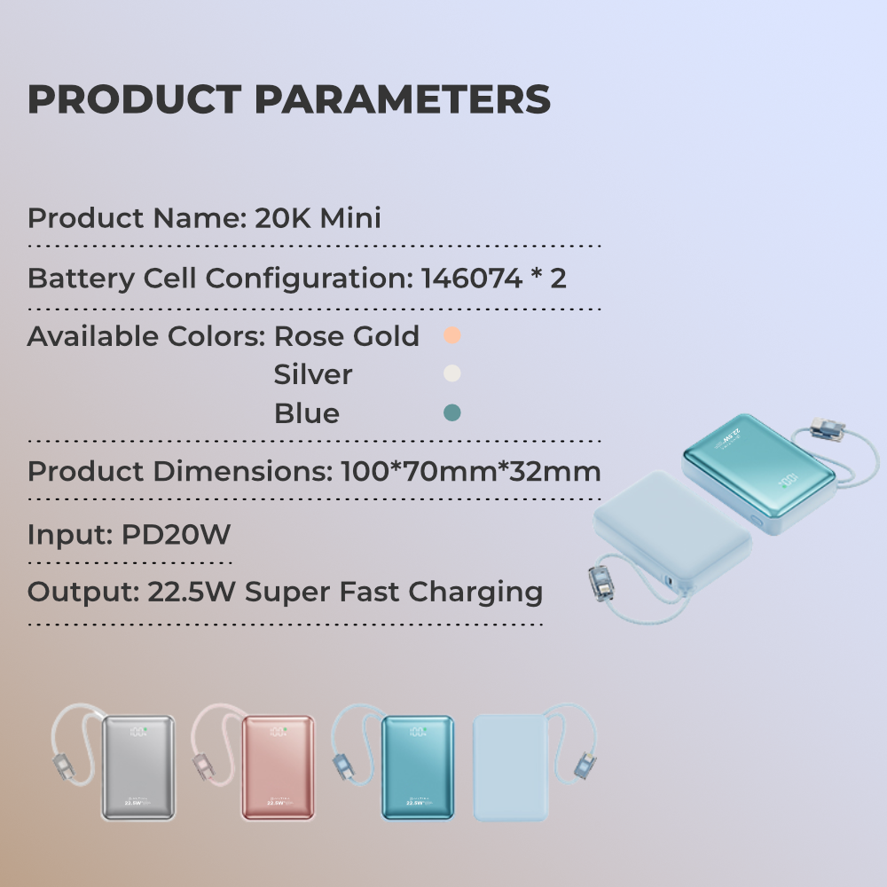 (New Launch) Ultima 20K Mini | 22.5W | 20000 mA | Fast Charging | Inbuild Braided Type-C and Lighting Cable  | Multi Layers Fire Protection | LED Display | Supports PD, QC3.0, Universal Compatibility | 2 Way Charging | ChargeSafe Technology Power Image
