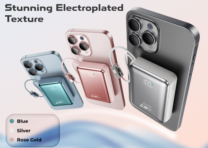 (New Launch) Ultima 20K Mini | 22.5W | 20000 mA | Fast Charging | Inbuild Braided Type-C and Lighting Cable  | Multi Layers Fire Protection | LED Display | Supports PD, QC3.0, Universal Compatibility | 2 Way Charging | ChargeSafe Technology Power Image