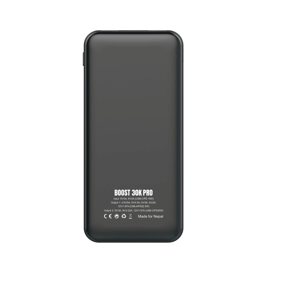 Ultima Boost 30K Pro 30000mAh Powerbank with 22.5W Fast Charging | Multi Layer Fire Protection | LED Display | 4 Ports |  Supports PD, QC3.0, Universal Compatibility | 2 Way Charging | ChargeSafe technology Power bank Image