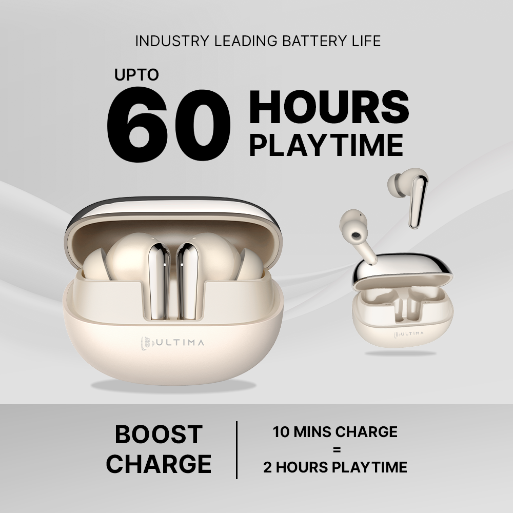 Ultima Prime 1.0 ANC Earbuds with App Support | 60Hrs Playtime | Multi-Point Connectivity | EQ Modes | Supreme Sound | 4Mics AI ENC | Game Mode(40ms) | Elegant Appeal | Premium wireless earbuds Image