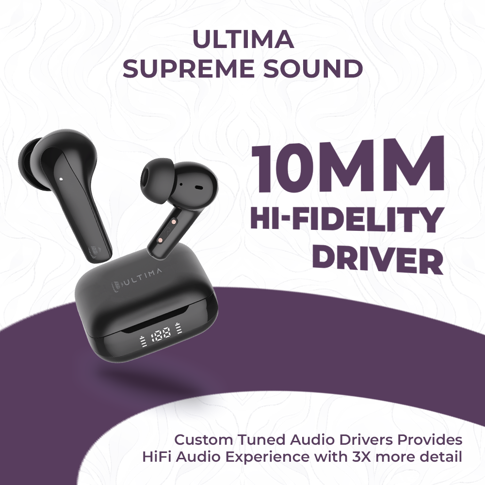 Ultima Boom 211 Earbuds with App Support | Supreme Sound | AI-ENC | LED Indicator | 45Hrs Playtime | 45ms Low Latency | Hi-Fi Driver with Bluetoth V5.4 earbuds wireless Image