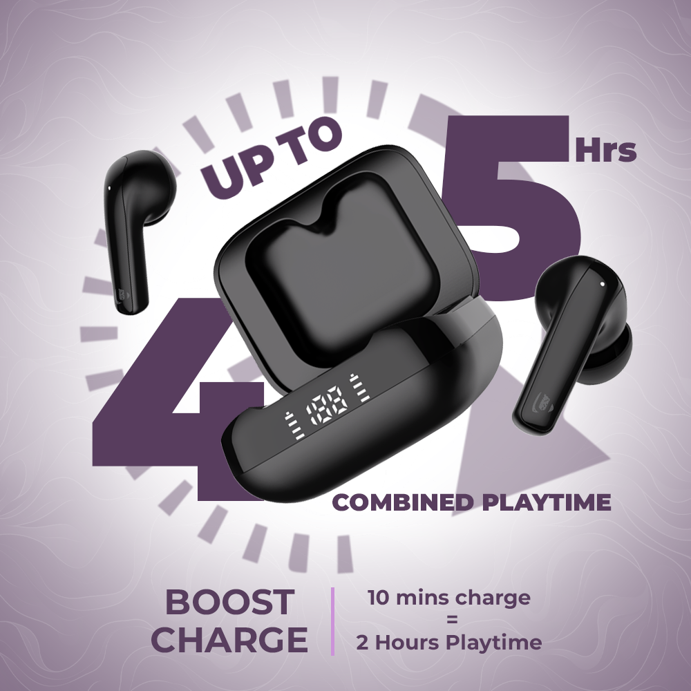 Ultima Boom 211 Earbuds with App Support | Supreme Sound | AI-ENC | LED Indicator | 45Hrs Playtime | 45ms Low Latency | Hi-Fi Driver with Bluetoth V5.4 earbuds wireless Image