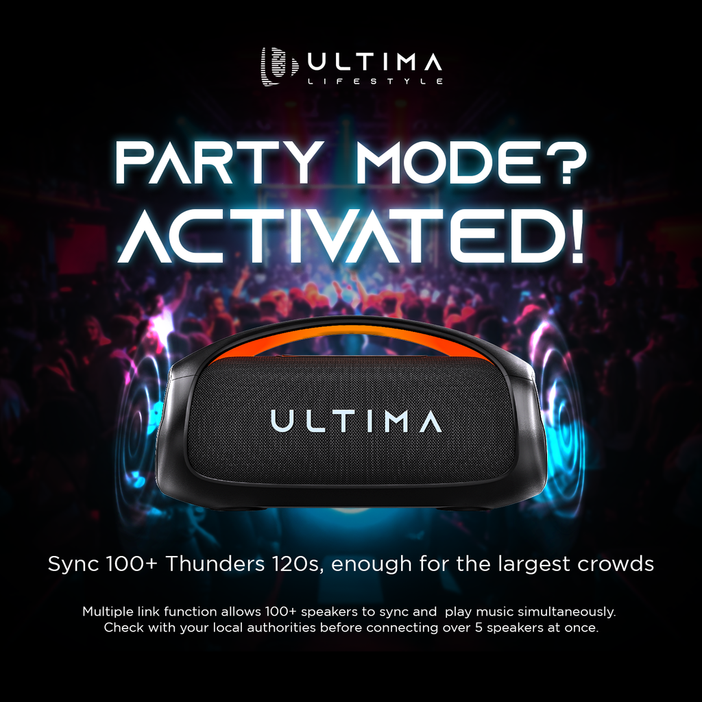Ultima Thunder Speaker, 110Watt RMS Output, 220 Watt Peak Output, Ultima Supreme Sound, Bluetooth V5.3, Dual Equalizers, Support Multiple Link (Up to 100 speakers), Extra Bass Technology, Dynamic RGB LED Lights | Image