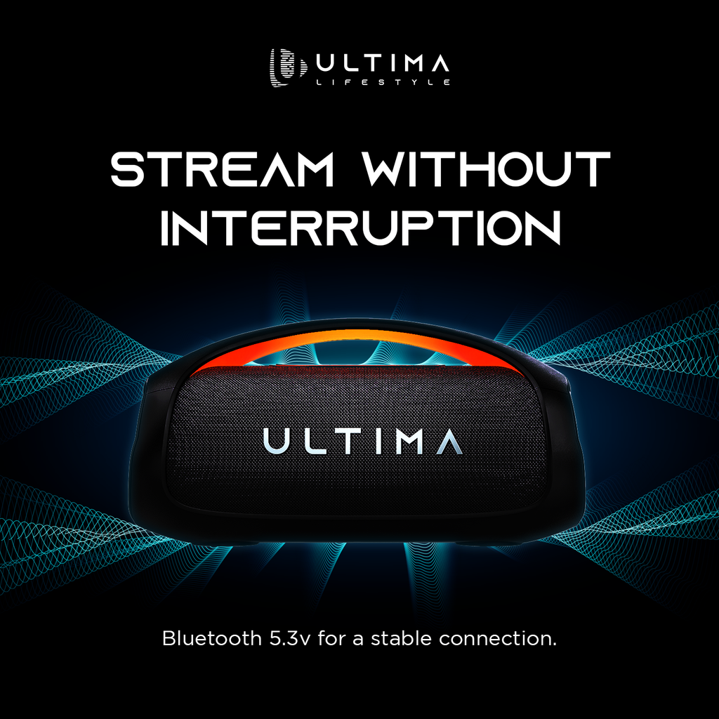 Ultima Thunder Speaker, 110Watt RMS Output, 220 Watt Peak Output, Ultima Supreme Sound, Bluetooth V5.3, Dual Equalizers, Support Multiple Link (Up to 100 speakers), Extra Bass Technology, Dynamic RGB LED Lights | Image