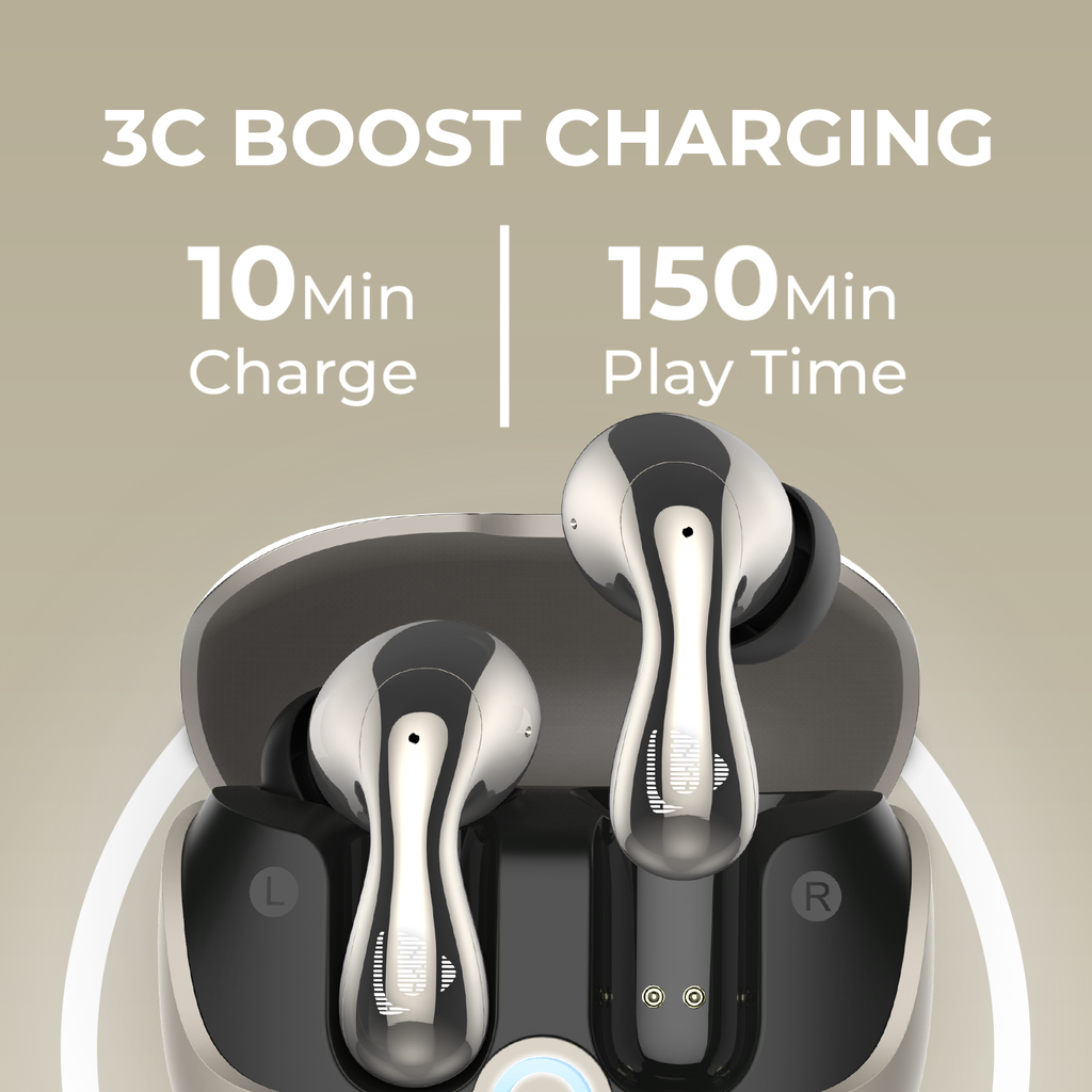 Ultima Atom 720 Earbuds with 2 EQ Modes | Ergonomic Fit | 50 Hours Playtime | 4 Mics with ENC | Dual Tone with UV Coated Finish | Rampage Mode (50 MS) | IPX4 Rated | 3C BOOST Charging Wireless Earbuds Image