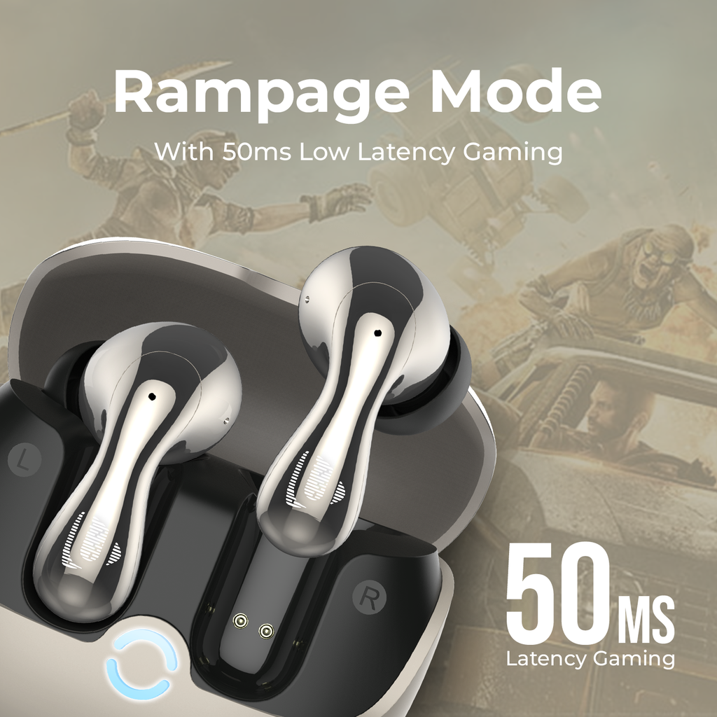 Ultima Atom 720 Earbuds with 2 EQ Modes | Ergonomic Fit | 50 Hours Playtime | 4 Mics with ENC | Dual Tone with UV Coated Finish | Rampage Mode (50 MS) | IPX4 Rated | 3C BOOST Charging Wireless Earbuds Image