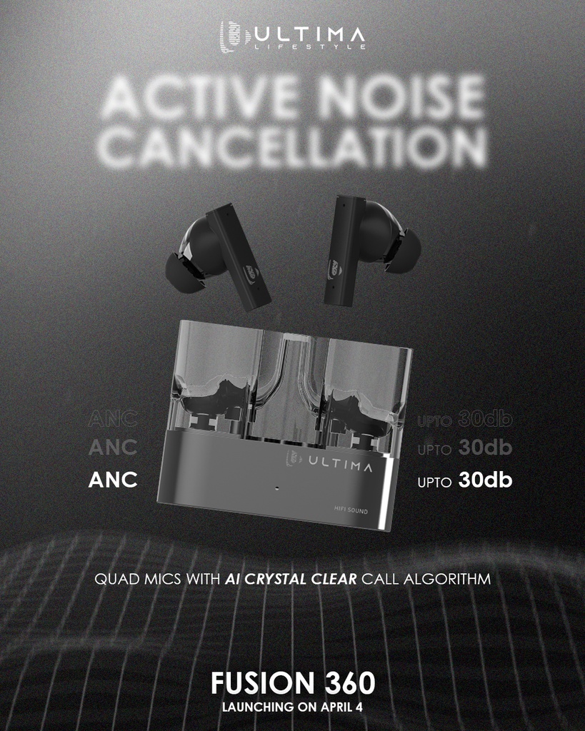 Ultima Fusion 360 Earbuds | Ultima Supreme Sound | Wireless Transparent Earbuds | ANC | 45 ms Low Latency Game Mode | IPX5 Water Resistance | AI Crystal Clear Call with Quad Mics Image