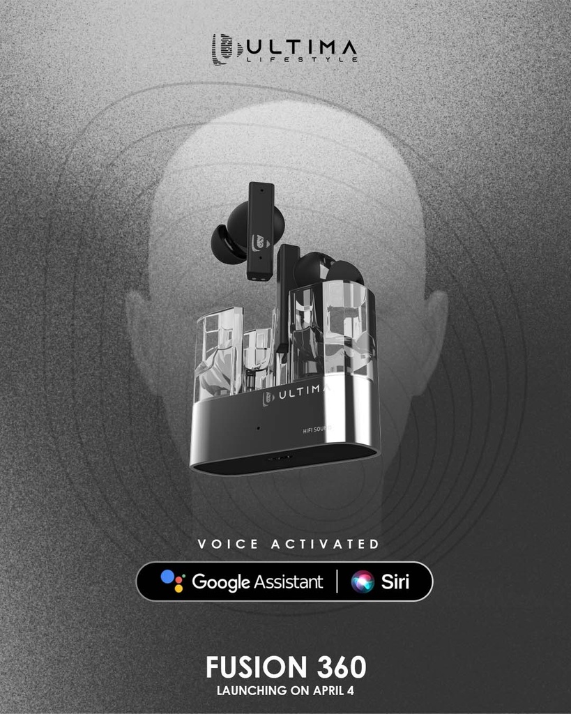 Ultima Fusion 360 Earbuds | Ultima Supreme Sound | Wireless Transparent Earbuds | ANC | 45 ms Low Latency Game Mode | IPX5 Water Resistance | AI Crystal Clear Call with Quad Mics Image