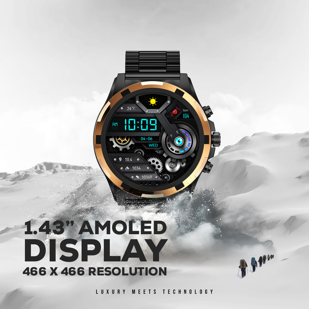 Ultima Magnum E500 Luxury Smartwatch: 1.43” TRU AMOLED Screen, Ultima Fit App, Stainless Steel & Free Leather Straps, Bluetooth Calling, Advanced Health Suite, 100+ Sports Modes, IP68 Rated Smart Watch Image