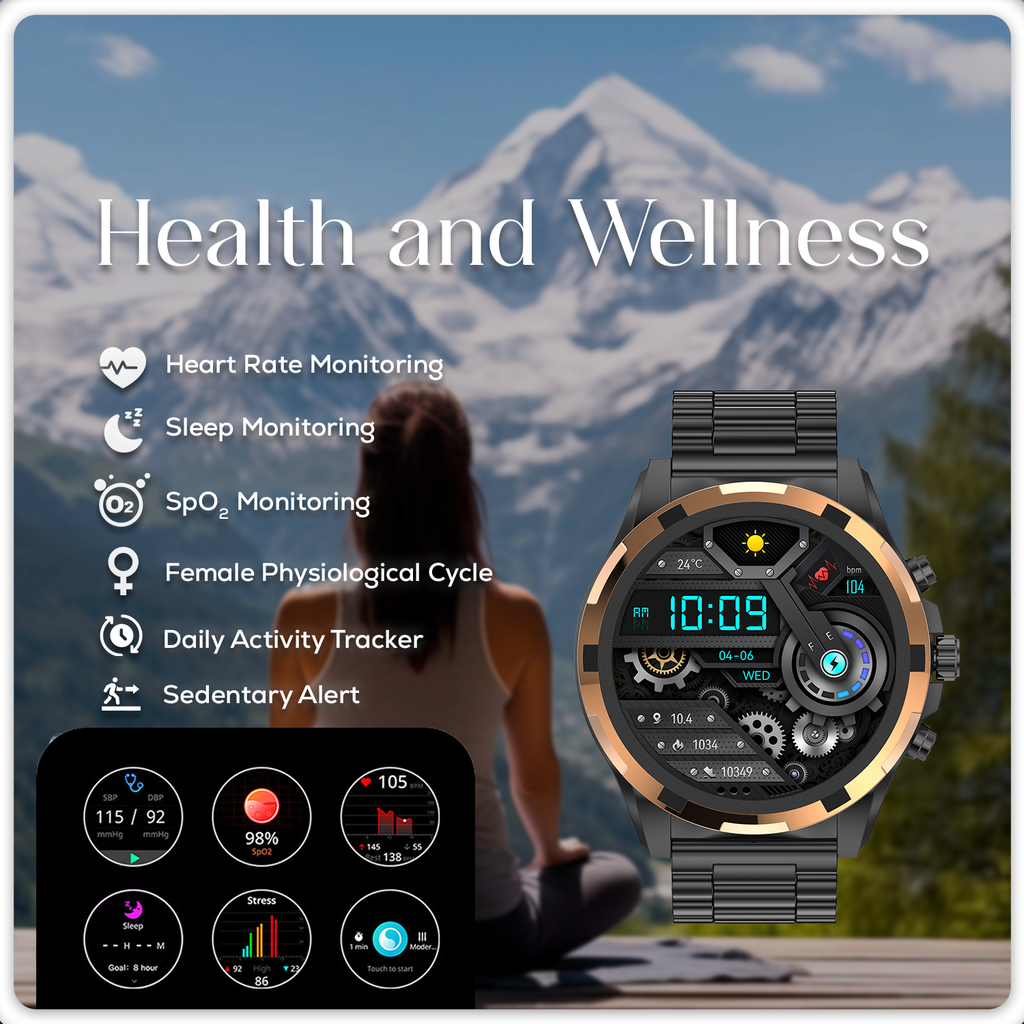Ultima Magnum E500 Luxury Smartwatch: 1.43” TRU AMOLED Screen, Ultima Fit App, Stainless Steel & Free Leather Straps, Bluetooth Calling, Advanced Health Suite, 100+ Sports Modes, IP68 Rated Smart Watch Image