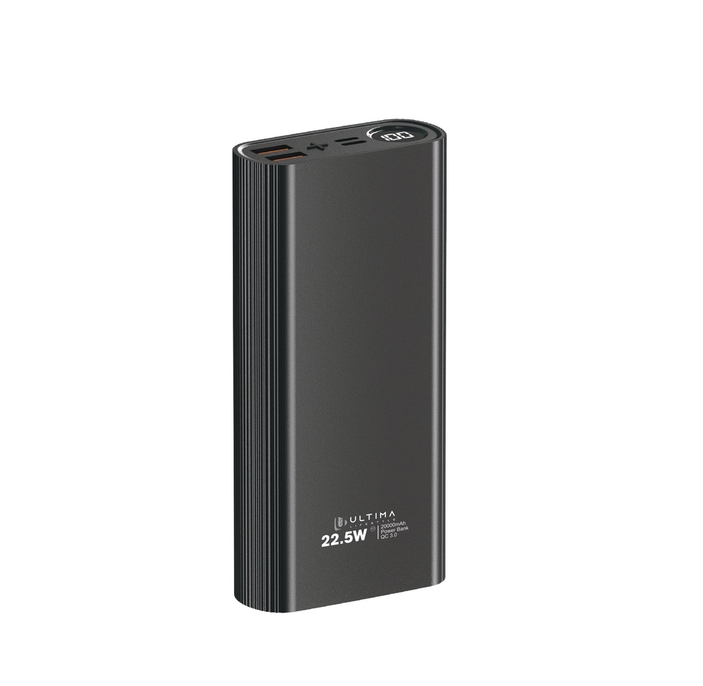 Ultima Turbocharge 20K 20000mAh Powerbank with 22.5W Fast Charging | Full Metal Body  | Multi Layers Fire Protection | LED Display | Triple Ports |  Supports PD, QC3.0, Universal Compatibility | 2 Way Charging | ChargeSafe Technology Power bank Image