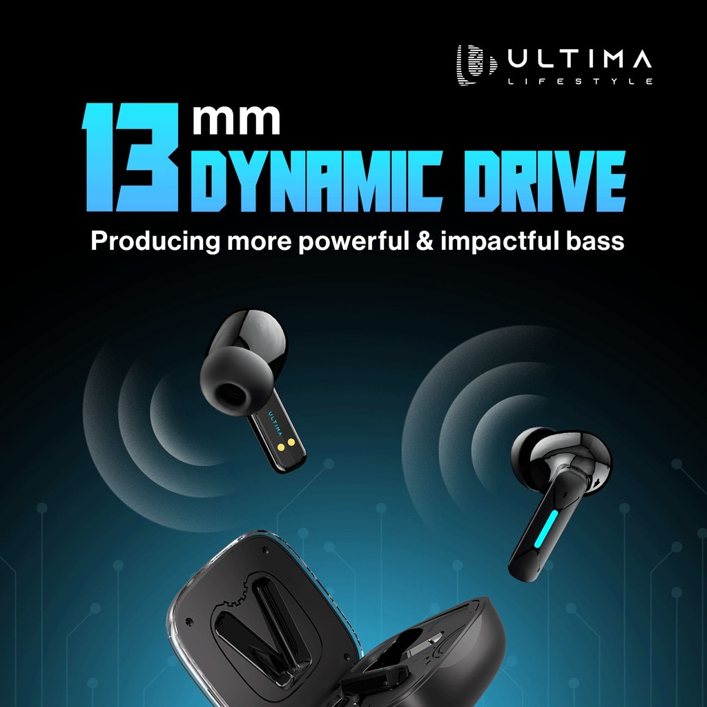 Ultima Blaze Gaming Earbuds with ANC | 42 Hours Playtime | 4 Mics with ENC | 15 Meters Range | Dual Tone with Blazing LEDs | Rampage Mode (40 MS) | IPX4 Rated | 5C BOOST Charging Wireless Earbuds Image