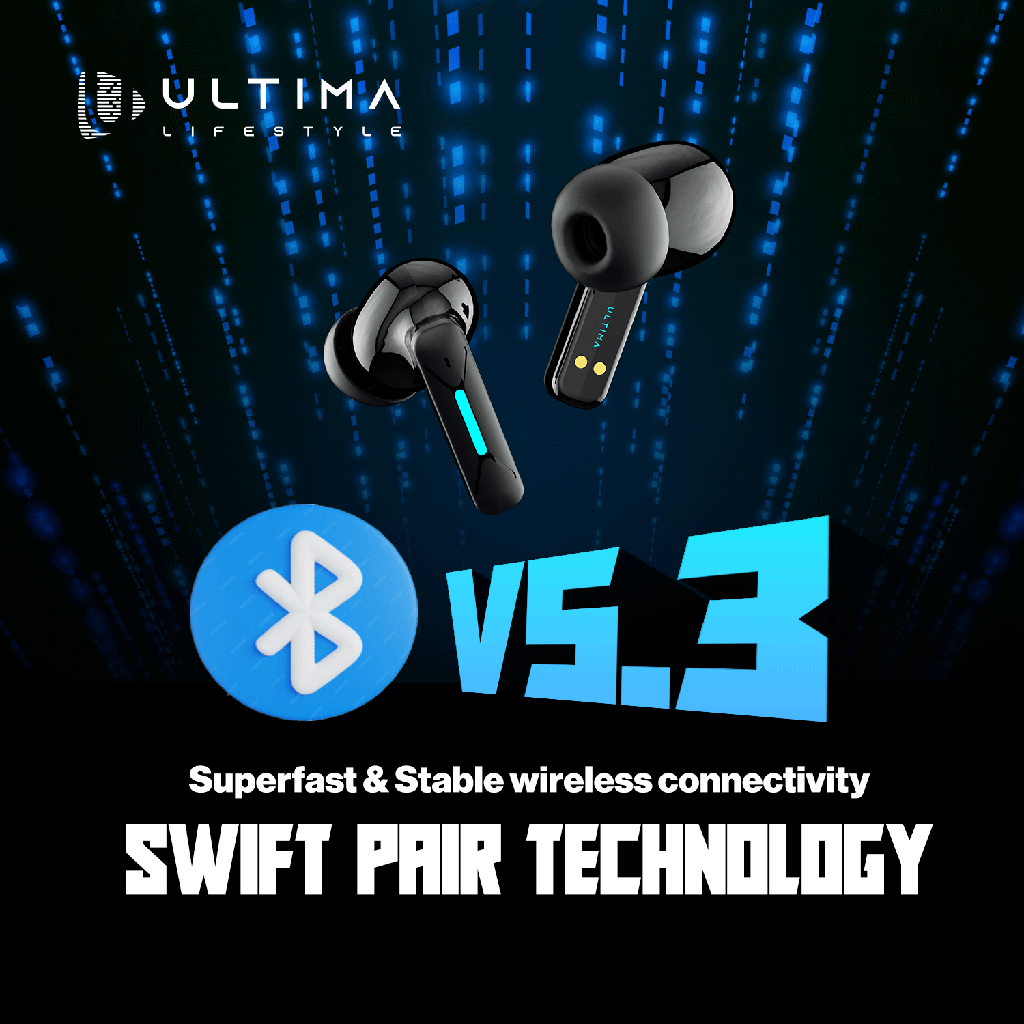 Ultima Blaze Gaming Earbuds with ANC | 42 Hours Playtime | 4 Mics with ENC | 15 Meters Range | Dual Tone with Blazing LEDs | Rampage Mode (40 MS) | IPX4 Rated | 5C BOOST Charging Wireless Earbuds Image