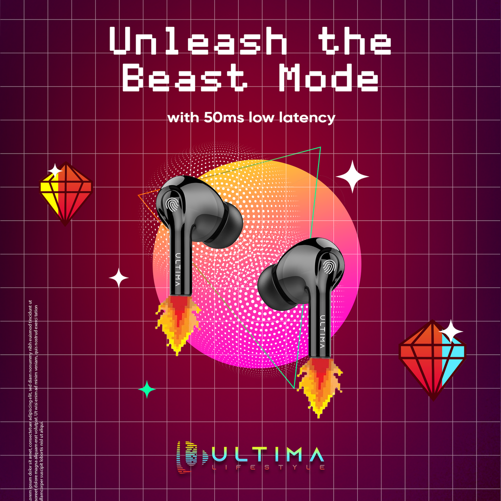 Ultima Atom 320 Wireless Earbuds With Massive Playback Of Upto 17 Hour IPX5 Water Type C Interface With Game Mod Image