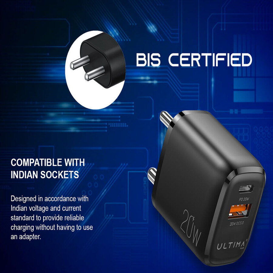 Ultima 20W PD Type C Port + QC 3.0 Wall Charger Image