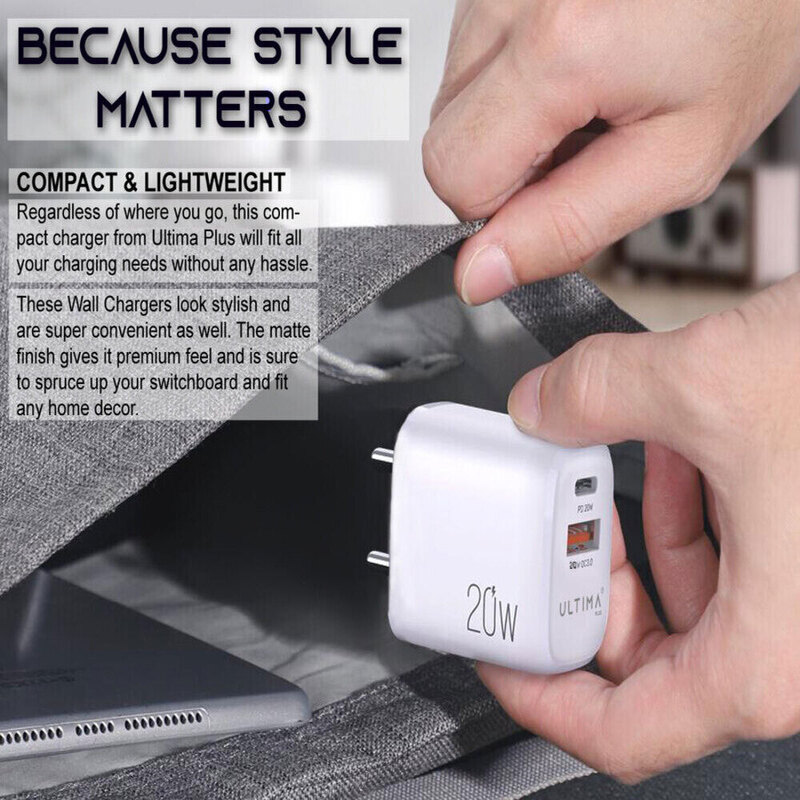 Ultima 20W PD Type C Port + QC 3.0 Wall Charger Image