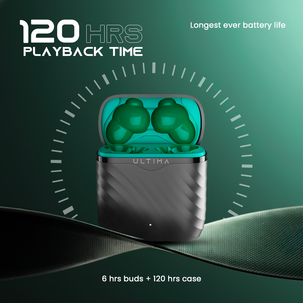 Ultima Atom 192 Pro | App Support |120H Playtime | Quad Mic ENC | Game Mode (Low Latency 60Ms) | 5 Mins Charge= 100 Min Playtime | Insta Wake'N Pair | Bluetooth 5.4 | Crystal Bionic Sound Image