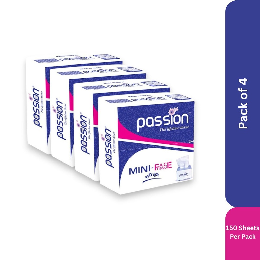 Passion Mini Face Tissue - Pack of 4 OR Pack of 24 ( 150 sheets Per Pack ) | Pop up tissue refill Image