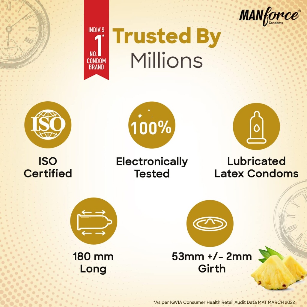 Manforce Overtime Condoms - Pineapple Flavour 3's (Pack of 4) Image
