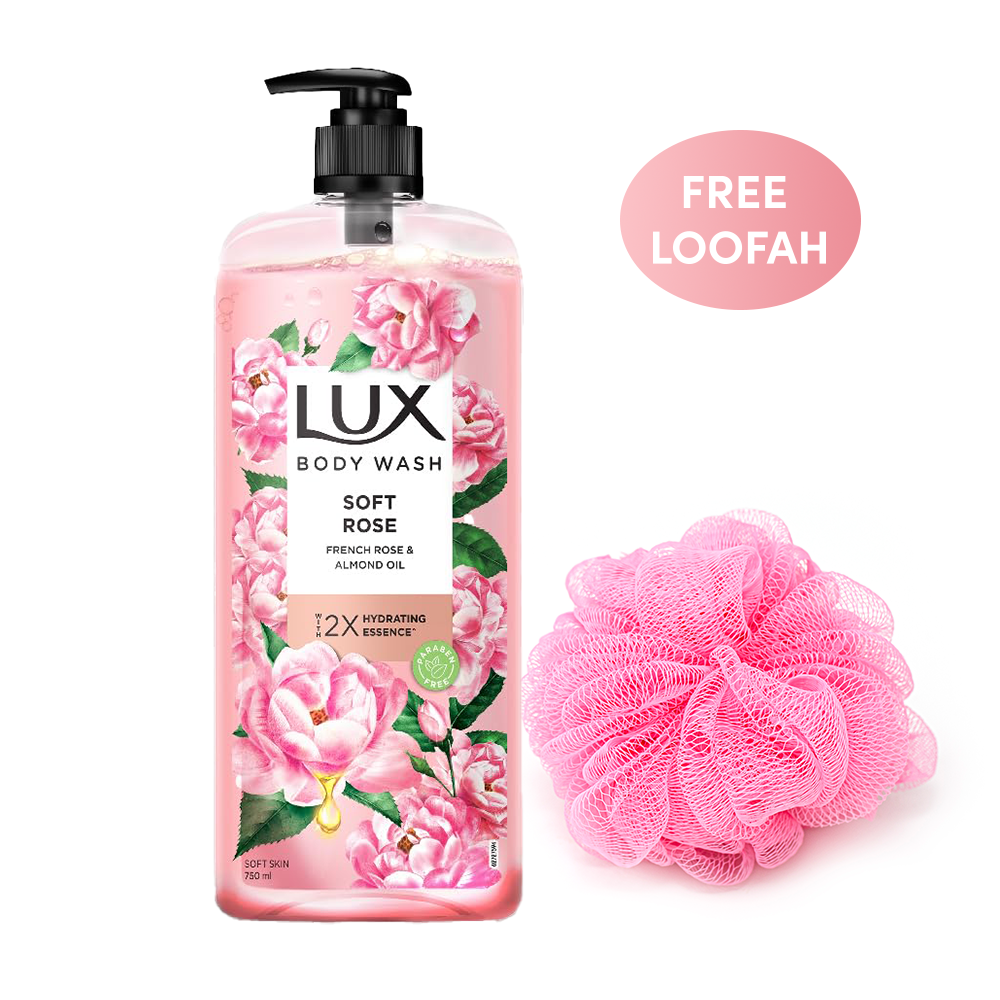 LUX Soft Rose Body Wash with French Rose & Almond Oil, 750 ml (Free Loofah) Image