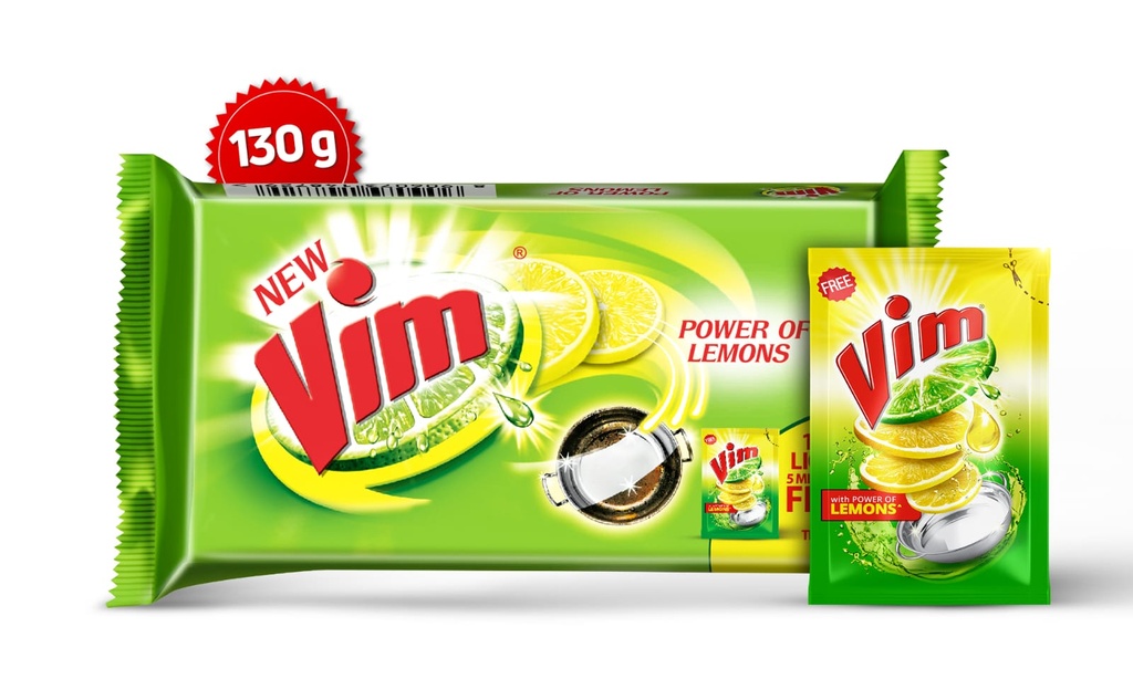 Vim Dishwash Bar - 130g (Pack Of 6 With Free Vim Liquid 5ml) Image
