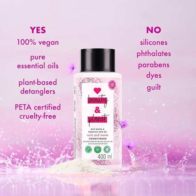 Love Beauty & Planet Rice Water & Angelica Seed Oil Curls And Waves Conditioner 400ml Image