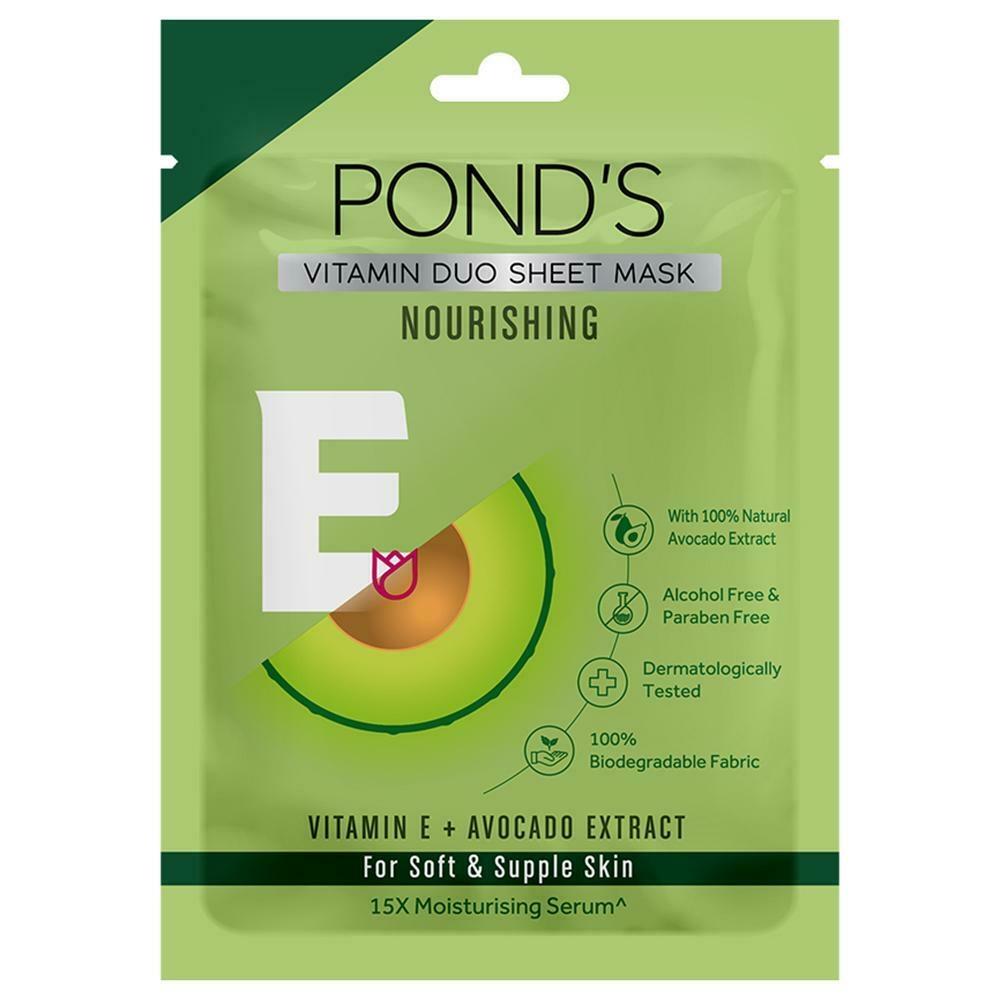 POND'S Vitamin E Nourishing Sheet Mask, With Avocado Extract For Soft & Supple Skin, Paraben Free, Biodegradable Fabric, 25 ml Image