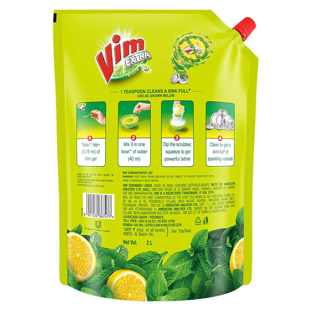 Vim Dishwash Anti Smell Liquid, Pudina, 2 Ltr Image