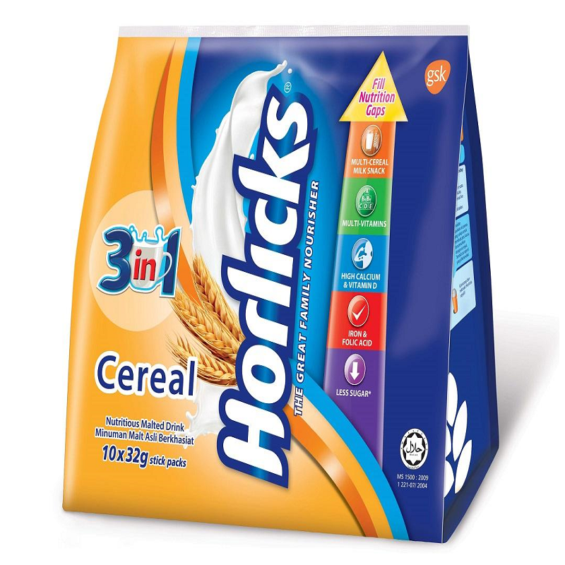 Horlicks 3in1 Cereal Drink 32 gm x 10 sachets Image