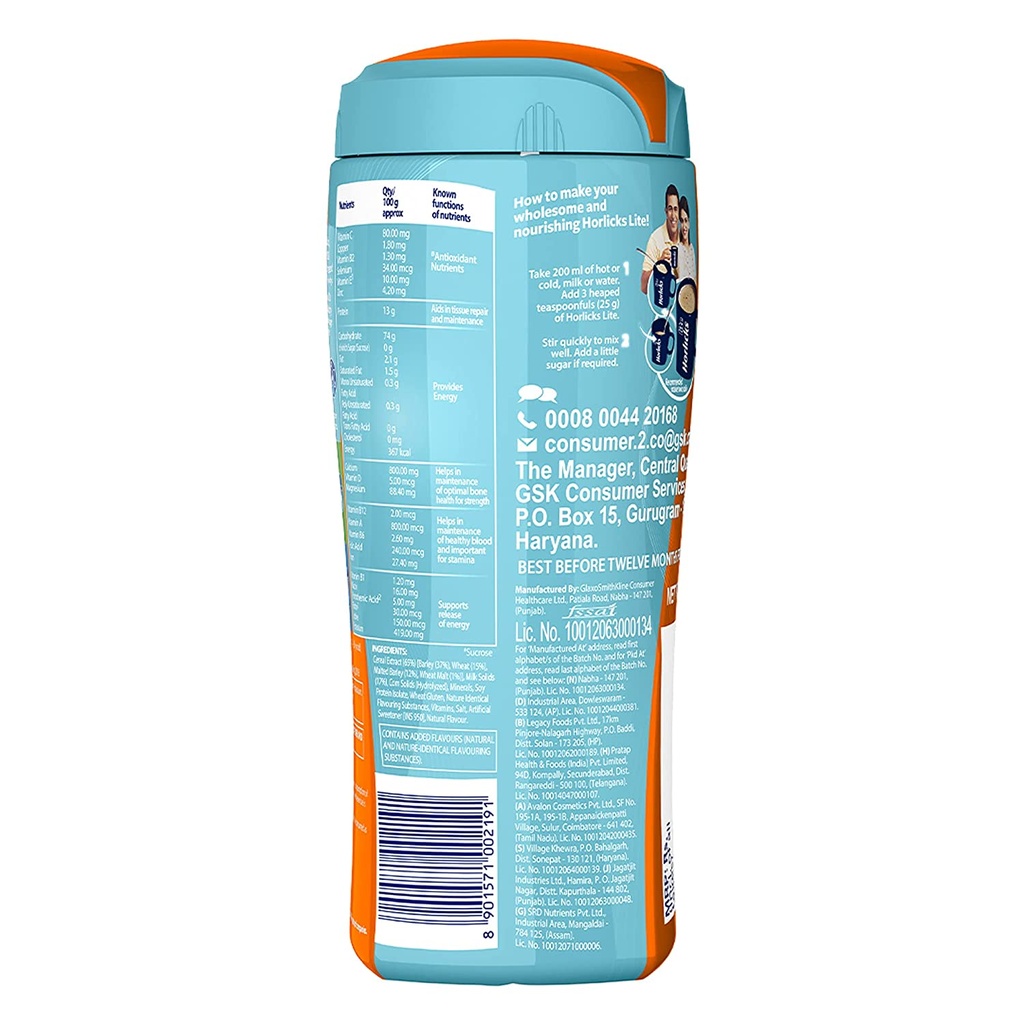 Horlicks Lite Health & Nutrition Drink for Adults 450 g (Regular Malt) Jar Image