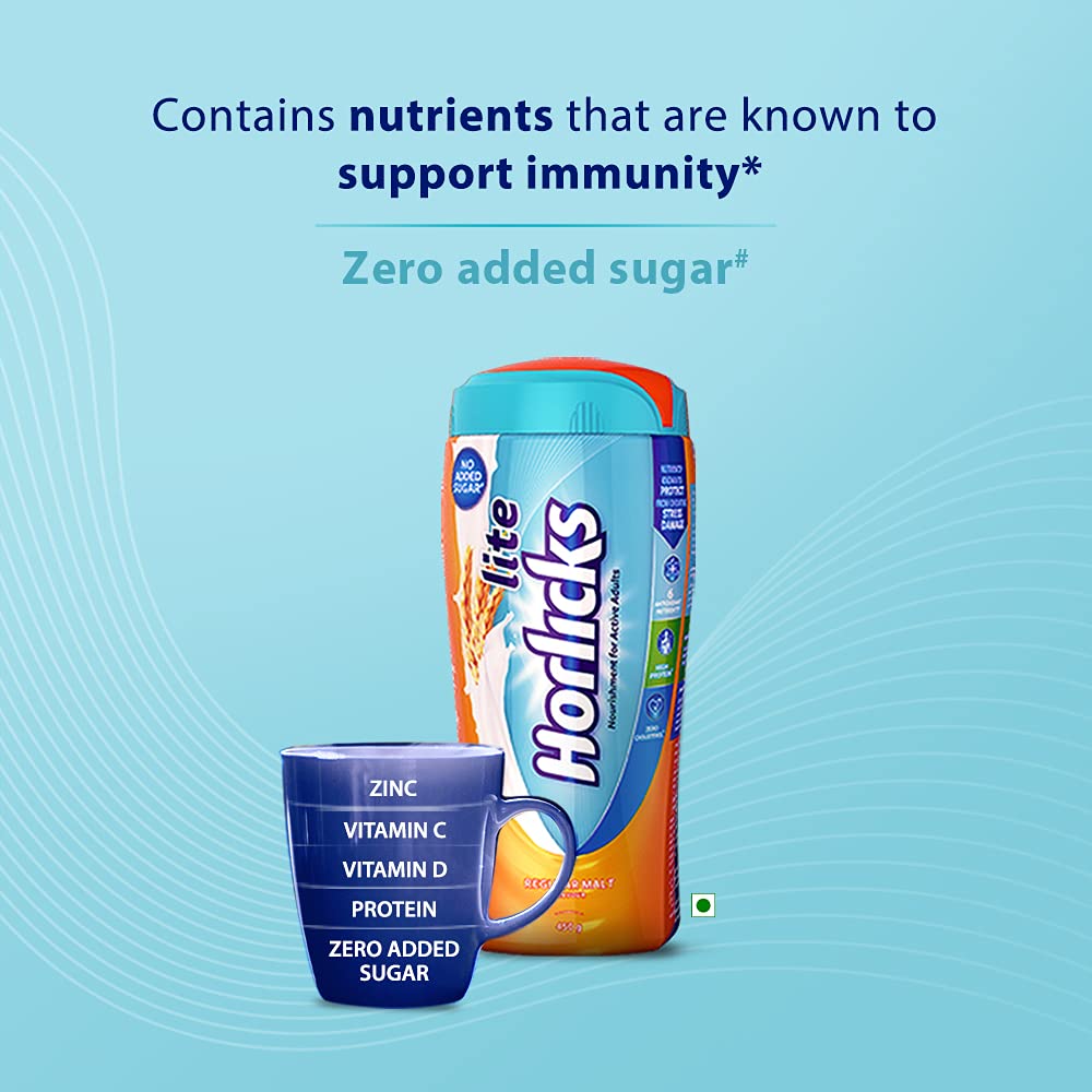 Horlicks Lite Health & Nutrition Drink for Adults 450 g (Regular Malt) Jar Image